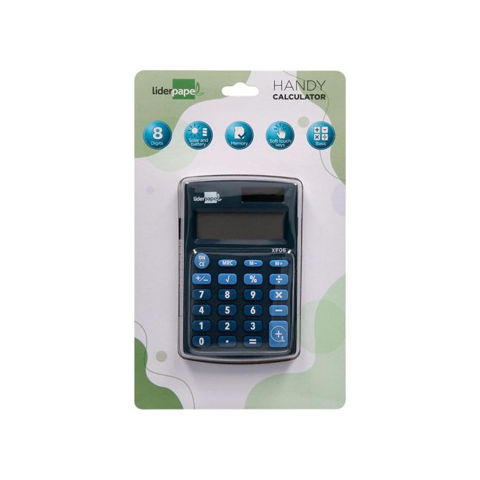 Calculadora Liderpapel Bolsillo Xf06 8 Digitos Solar Y Pilas Color Azul 98x62x8 mm 4