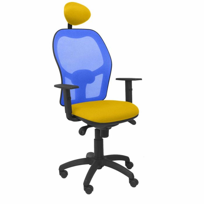 PIQUERAS Y CRESPO Silla Jorquera malla azul asiento bali amarillo con cabecero fijo PIQUERAS Y CRESPO Silla Jorquera malla azul asiento bali amarillo con cabecero fijo
