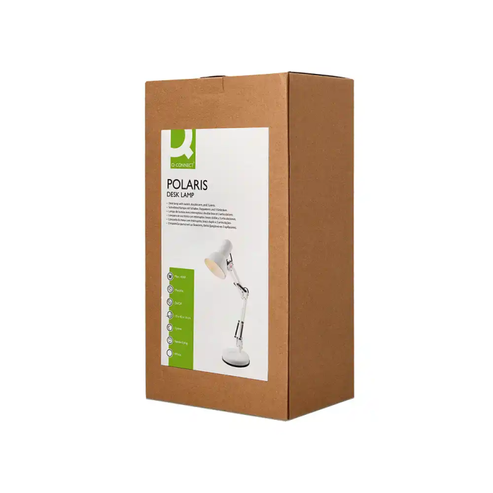 Q-connect Lámpara de Escritorio Polaris Metálica con Interruptor, Brazo Doble y 3 Articulaciones, Color Blanco 10