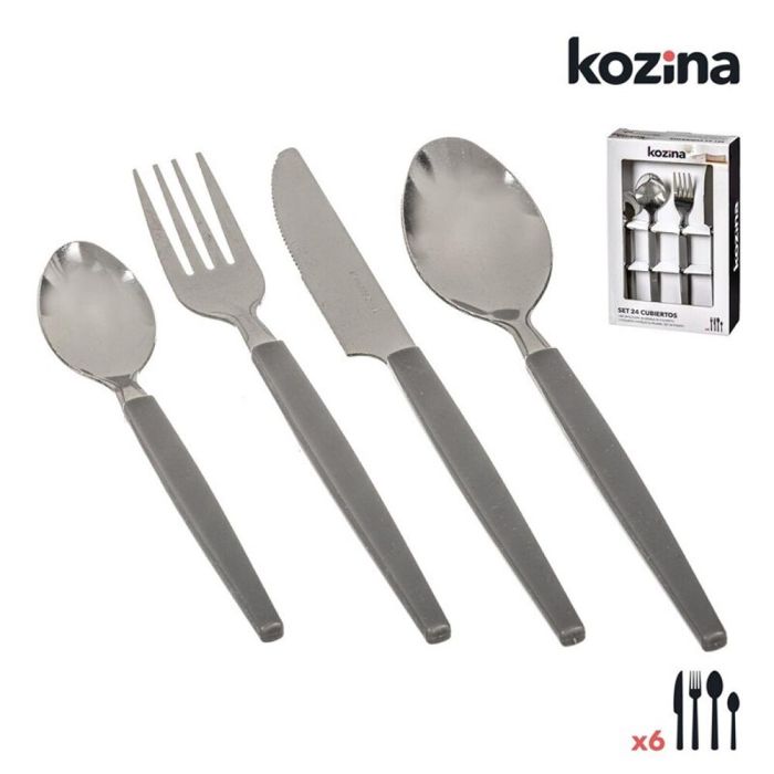 Kozina Set de 24 piezas de cubertería en acero inoxidable con mango gris de plástico Kozina Set de 24 piezas de cubertería en acero inoxidable con mango gris de plástico