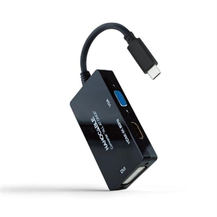 Adaptador USB C a VGA/HDMI/DVI NANOCABLE 10.16.4301-ALL 20 cm Negro 4K Ultra HD