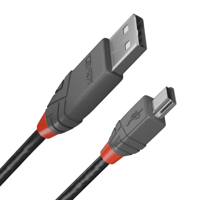 Lindy Cable USB 2.0 Anthra Line Tipo A a Mini-B 3m Profesional, Apantallado Doble, Conectores Baño Oro, 480Mbps, Alta Fiabilidad