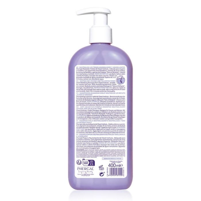 Clearé Institute Champú Matizador Violeta 400 ml - Neutraliza Tonos No Deseados y Potencia el Brillo