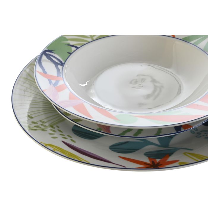 DKD Home Decor Vajilla Porcelana Set 18 Piezas Azul Verde Hojas 27 x 27 x 3 cm 1