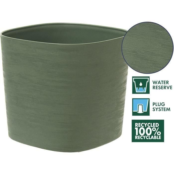 Maceta con reserva de agua - GARDEN ID Respect - Verdigris 40 x 40 cm - 100% residuos domésticos - 100% reciclable - Superficie estructurada. 1