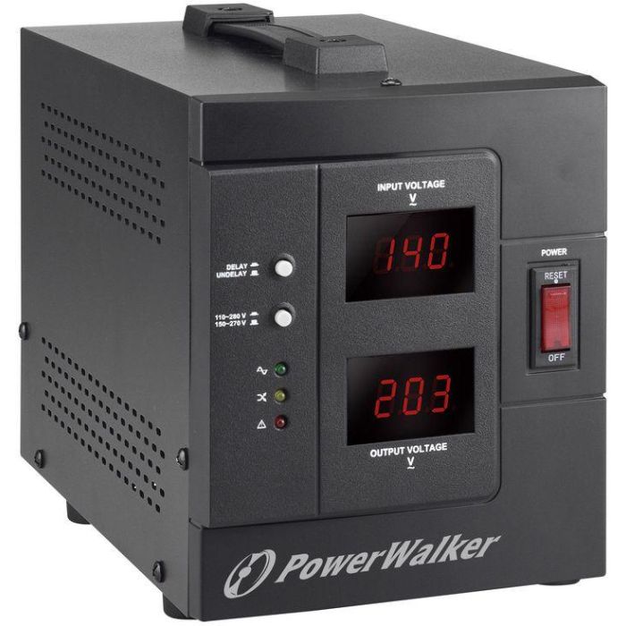 PowerWalker Regulador de Voltaje Automático 2000 VA / 1600 W, Protección Sobretensión, Pantalla Digital