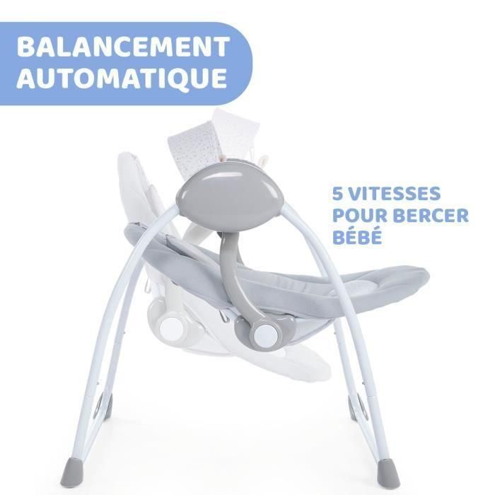 Chicco Columpio Balancín Automático Relax & Play para Bebé - 5 Velocidades, Música, Barra de Juegos, Respaldo Reclinable, Plegable Gris 2