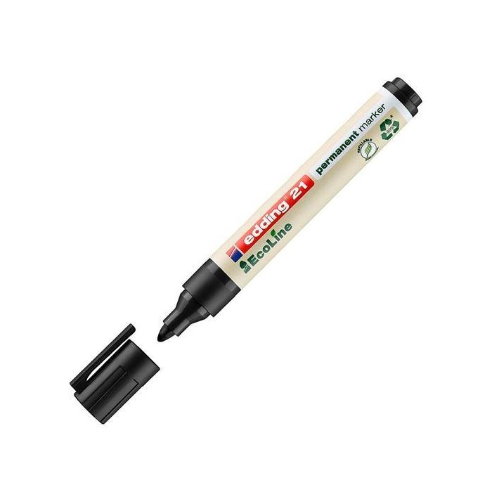 Edding Marcador Permanente 21 Ecoline Negro, Punta Redonda 1.5-3mm, 90% Material Reciclado (10 Unidades) (10 Unidades)