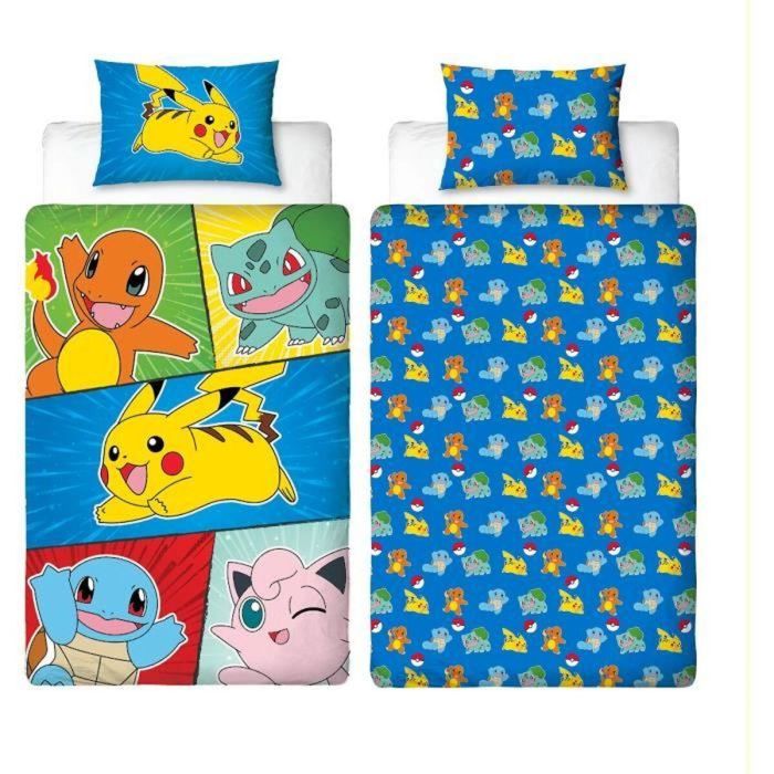 Pokemon AAART15020 - Juego de Cama Microfibra Pikachu y Starter 1G V - 1 Funda Nórdica 140x200 cm + 1 Funda Almohada 63x63 cm