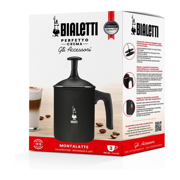 Bialetti Espumador de Leche Manual Tutto Crema 00AGR394 Negro Aluminio 8cm 3