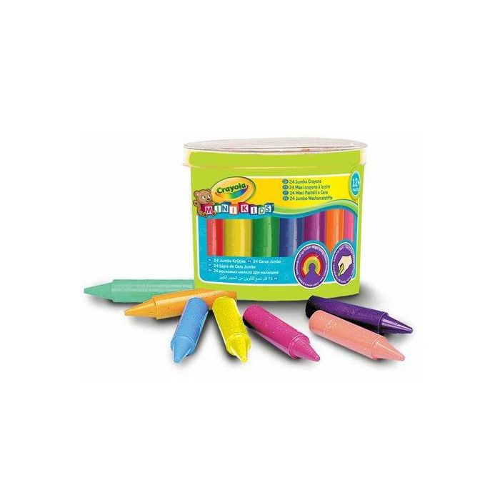 Crayola Ceras Jumbo Lavables para Mini Kids, Gran Tamaño 9x7,5 cm, Fáciles de Empuñar, 24 Unidades Multicolor