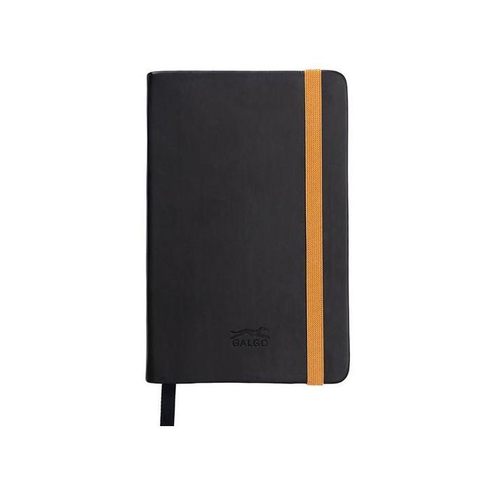 GALGO Cuaderno de Notas A6, 80 Hojas Lisas, Tapa Dura Forrada en Polipiel, Papel 100g/m², Marcador, Sobre Interior - Negro