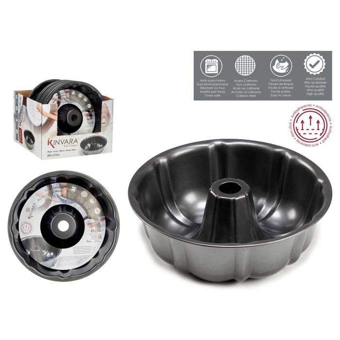 Kinvara Molde Redondo para Roscón de Metal 26 cm Antiadherente para Horno, Acero al Carbono Gris Oscuro, Fácil Limpieza (12 Unidades)