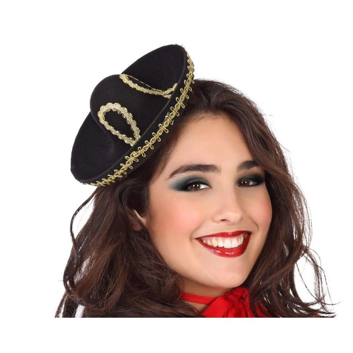 Sombrero Mexicano Negro Mariachi para Adulto - Accesorio de Disfraz con Ribetes Dorados