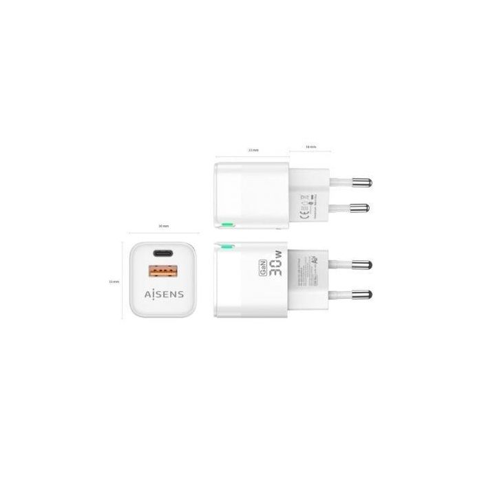 Aisens Cargador GaN 30W USB-C PD3.0 QC4.0 y USB-A QC3.0, Blanco - Carga rápida y eficiente para portátiles, móviles, cámaras y tablets 2 Aisens Cargador GaN 30W USB-C PD3.0 QC4.0 y USB-A QC3.0, Blanco - Carga rápida y eficiente para portátiles, móviles, cámaras y tablets 2