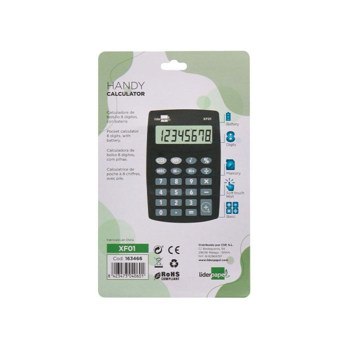 Calculadora Liderpapel Bolsillo Xf01 8 Digitos Pilas Color Negro 99x64x9 mm 3