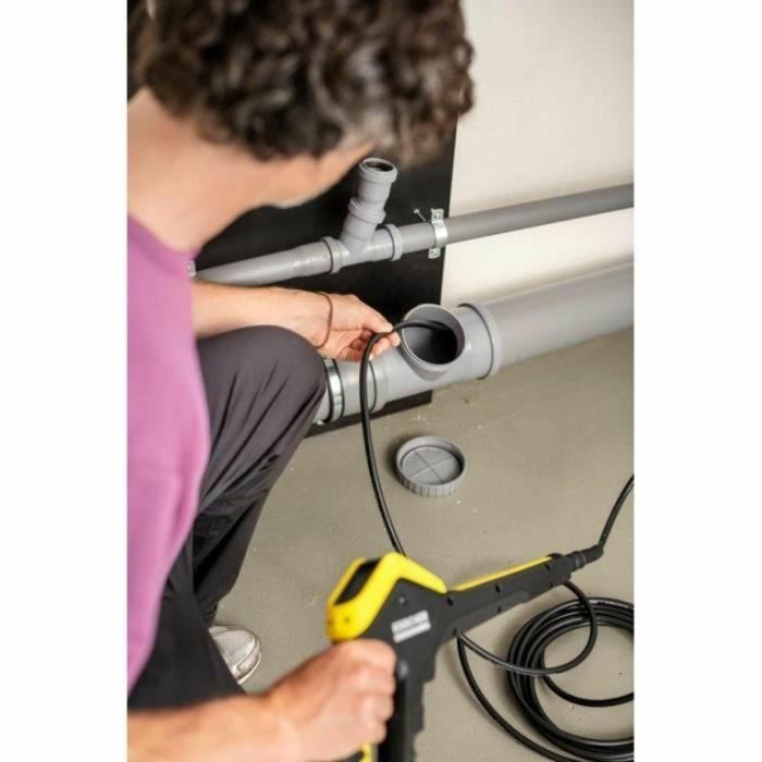 Karcher Desatascador de desagües 7,5 m con manguera reforzada y 2 boquillas (360° y convencional) para limpieza de tuberías e hidrolimpiadoras. 1