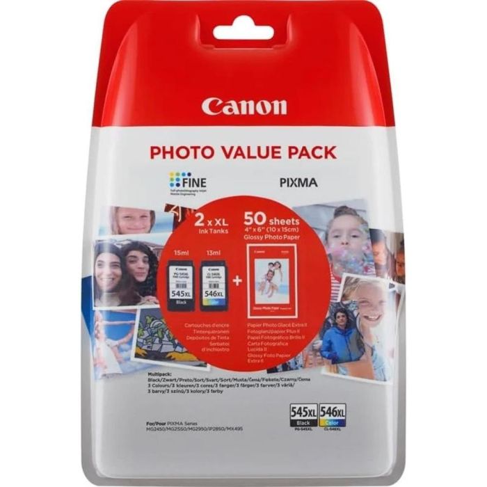 CANON Pack 2 PG545XL/CL546XL: Photo Value Pack ECO + 50h papel Photo 10x15 ECOPACK carton con alarma