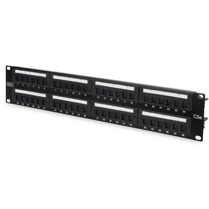 Digitus Patchpanel CAT 5e RJ-45, 48 Puertos, Montaje en Rack 1U, Acero Galvanizado, Negro