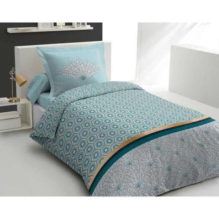 Juego nórdico 140x200 cm HOME LINGE PASSION LOUXOR: Funda nórdica + 1 funda de almohada - 100% Algodón 57 hilos - Verde esmeralda