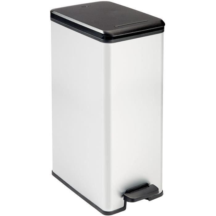 Curver CUR3253922340304 Papelera Slim Bin 40L, Ahorro Espacio, Gris Metalizado, 40x25x61 cm