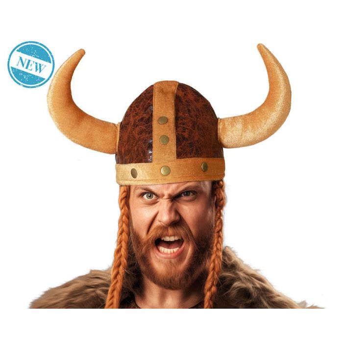 Sombrero Vikingo Marrón con Cuernos para Adulto - Disfraz de Bárbaro, Escandinavo o Fantasía para Carnaval y Fiestas Temáticas