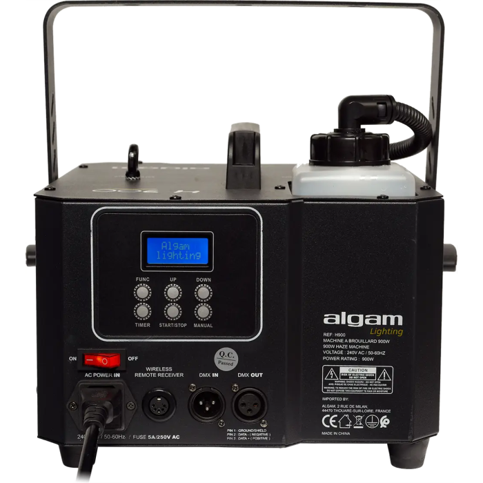 ALGAMLIGHT Máquina de Niebla 900W, Salida 340m3/min, Depósito 1.2L, Control DMX y Mando HF 2