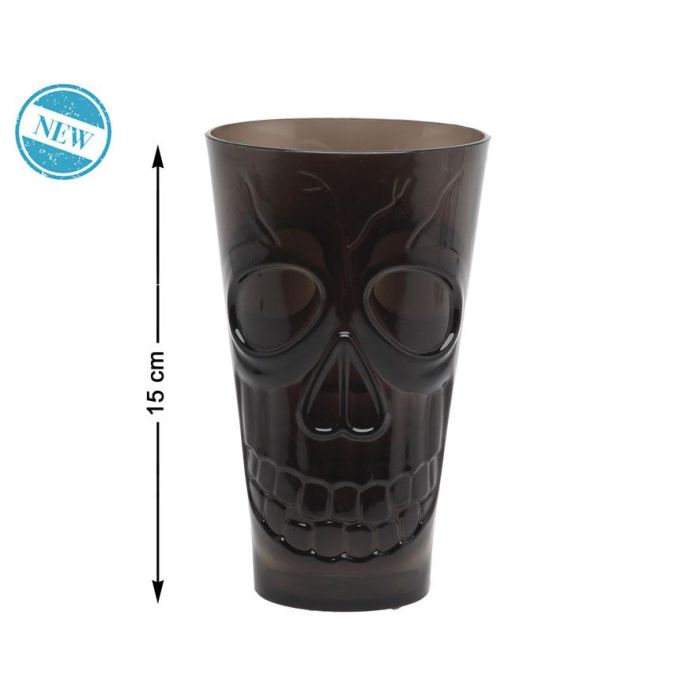 Vaso negro con relieve de calavera para Halloween, 15x9 cm. Ideal para fiestas temáticas y eventos oscuros