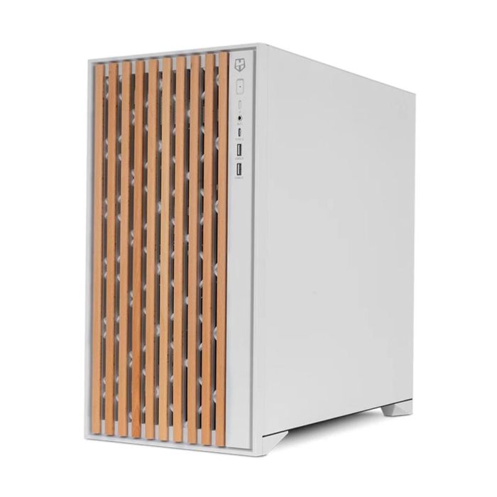 NOX NXHUMMERELEMENT Carcasa PC Torre Blanco Madera con Ventana Lateral de Vidrio Templado, USB-C, para placas ATX Micro-ITX ITX 1
