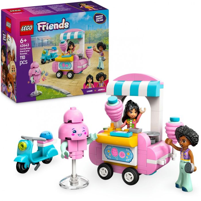 LEGO Friends 42643 - Puesto de Algodón de Azúcar y Moto, Set de Construcción con 2 Minipersonajes y Accesorios. Edad +6 años. 2