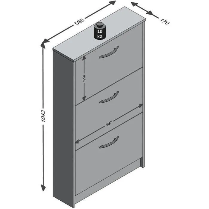 FMD Zapatero FMD4029494118028 Decoración Blanca 3 Solapas 6 Pares L58.5 x H104.5 x P17 cm Hecho en Alemania 2