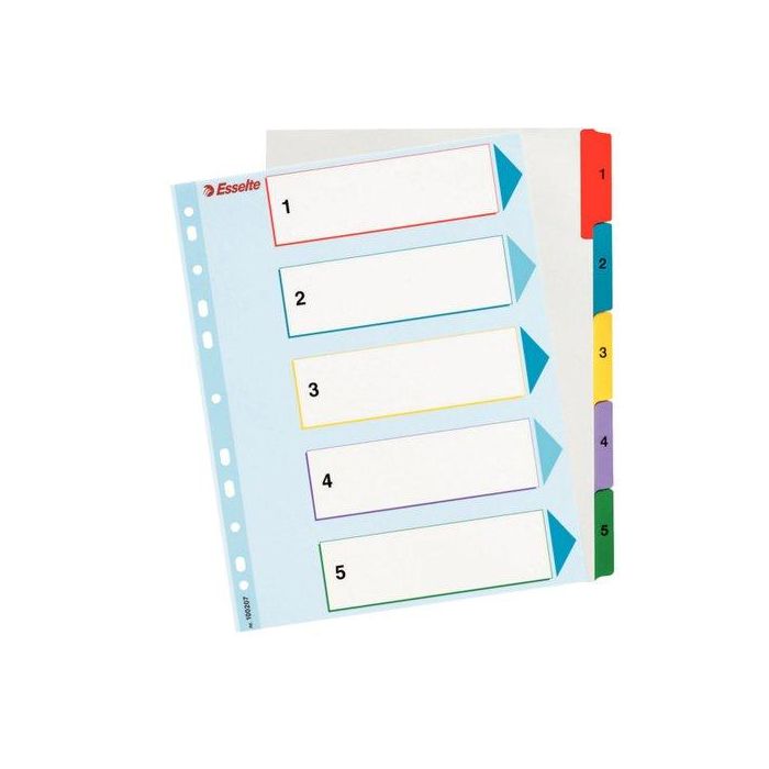 Indice Esselte Cartulina Mylar Borrable Numerico A4+ Pestañas 1- 5 11 Taladros