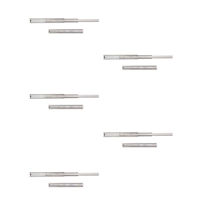 Emuca Lote de 5 juegos de guías para cajones, de bolas, altura 45mm, profundidad 350mm, extracción total, Cincado