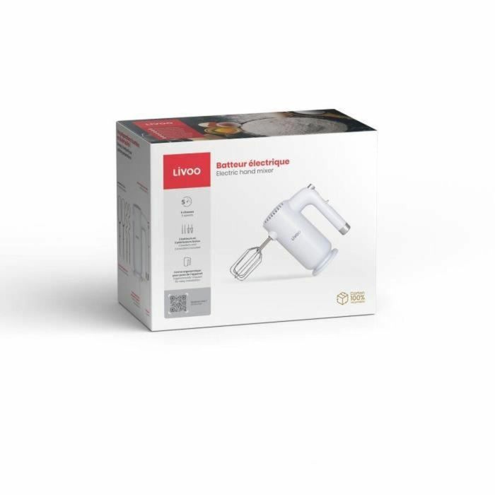 Batidora eléctrica - LIVOO - 250 W - 5 velocidades y función turbo - Blanco 1