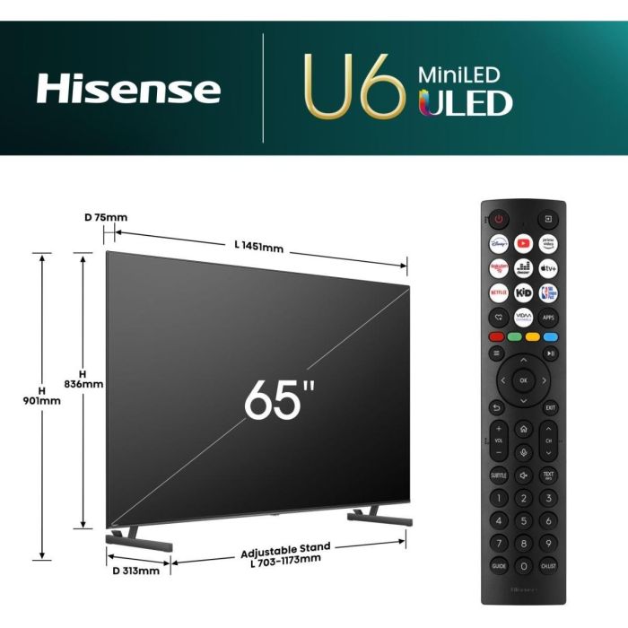 Hisense 65U6NQ TV QLED Mini-LED ULED 4K UHD Smart TV con Quantum Dot HDR10+ Dolby Vision y sonido Dolby Atmos 1