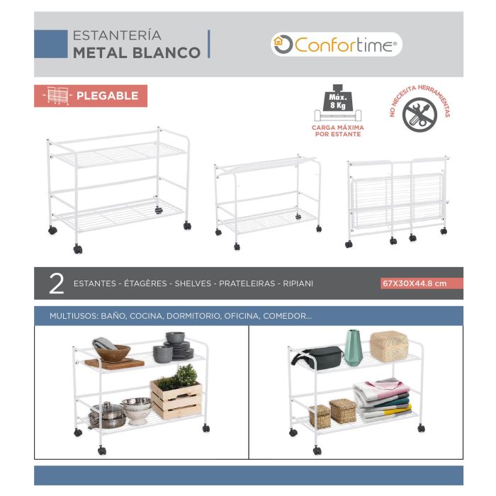 Confortime Estantería Plegable 2 Niveles, 67 x 30 x 44.8 cm 3 Confortime Estantería Plegable 2 Niveles, 67 x 30 x 44.8 cm 3