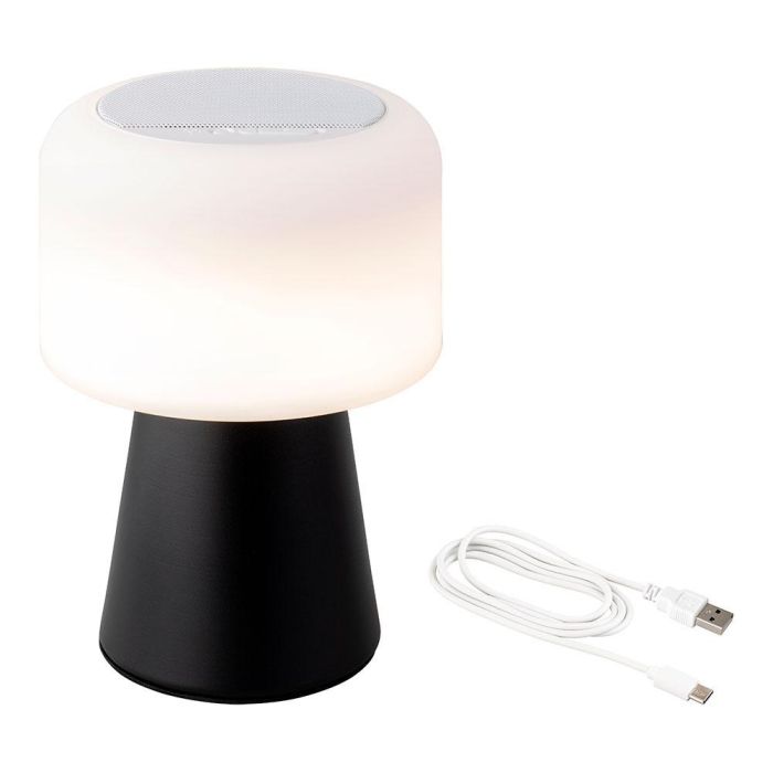 Lumineo 894415 Lámpara LED con Altavoz Bluetooth Recargable para Exterior e Interior, IP44, 22.5 cm, Negro y Blanco
