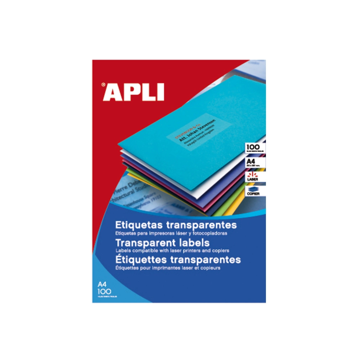Apli Etiquetas Adhesivas C-Rectos 210x297 mm Poliéster Transparente 20 Hojas 1