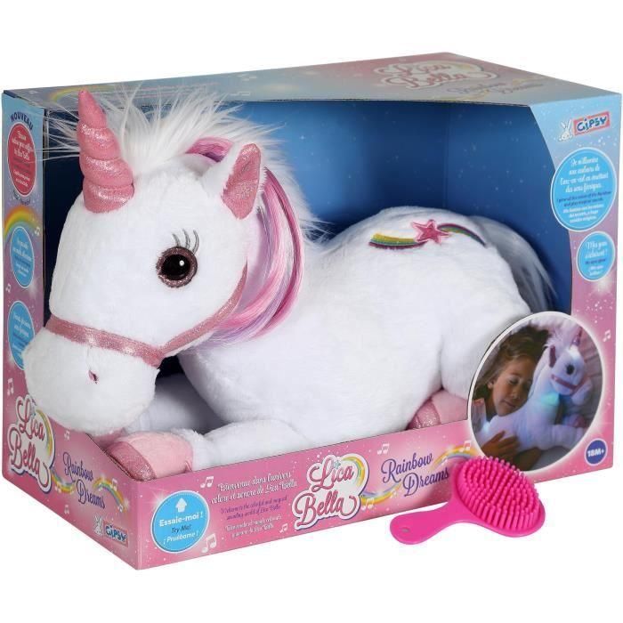 Gipsy Toys Peluche Unicornio Lica Bella 35 cm, de felpa suave con sonidos mágicos y mechas de colores para peinar, ideal +18 meses 1