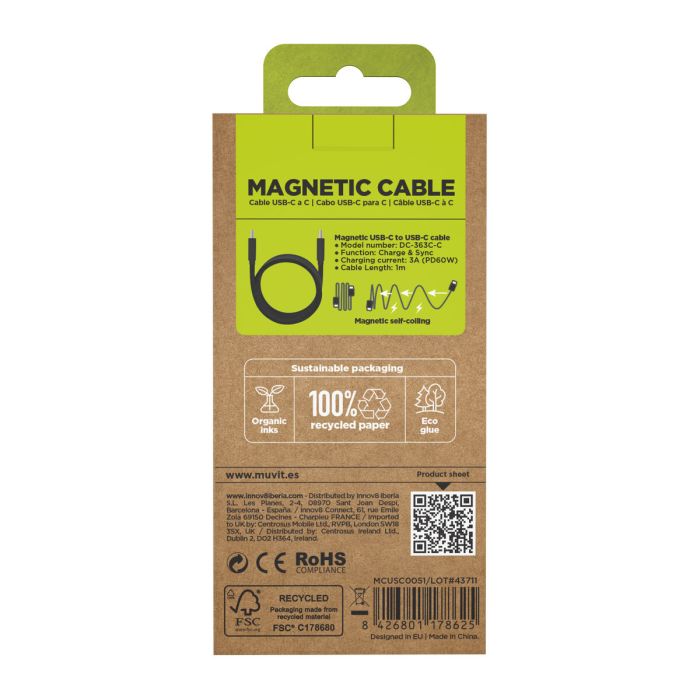 muvit for change cable magnético Tipo C a Tipo C 3A 60W 1m negro 2 muvit for change cable magnético Tipo C a Tipo C 3A 60W 1m negro 2