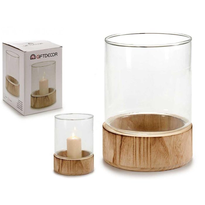 Portavelas de Cristal con Base de Madera Roja Giftdecor 14.5x19.3x14.5 cm (8 Unidades)