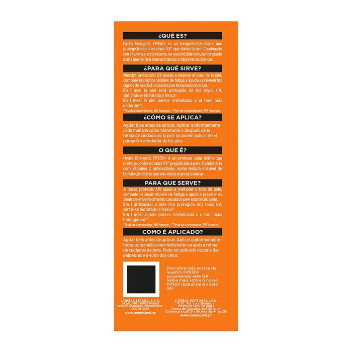 L'Oréal Paris MEN EXPERT Hydra Energetic Fluido Protector Invisible Diario SPF50+ para Hombre 50 ml 3