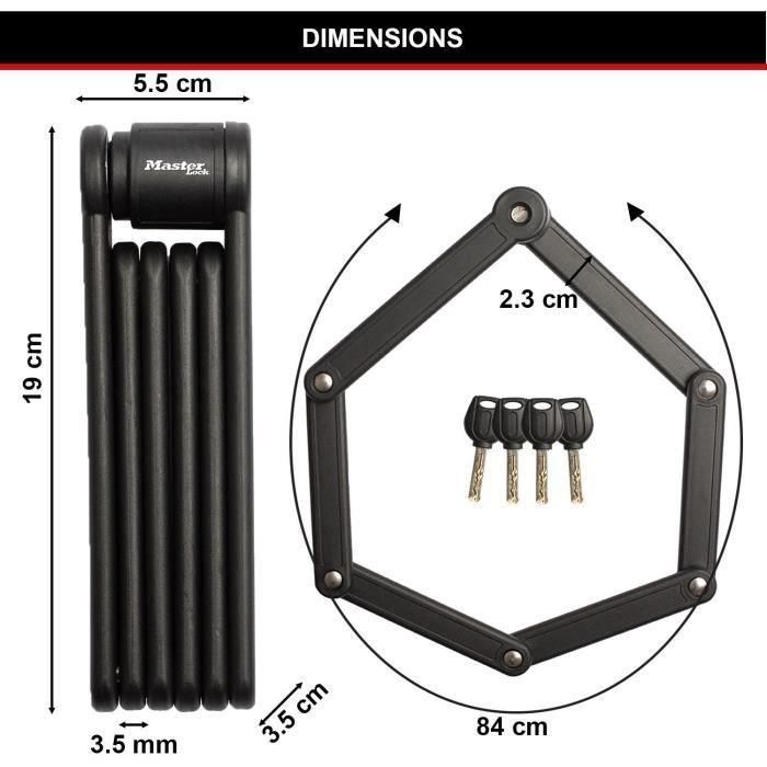 Candado plegable para bicicleta - MASTER LOCK - 8335EURDPRO - Acero endurecido, 4 llaves, soporte incluido 1