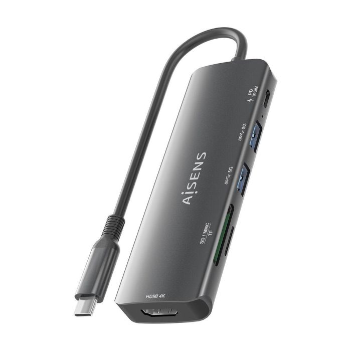 Hub USB Aisens USB-C DOCK 6 EN 1 GRIS Gris 100 W 24