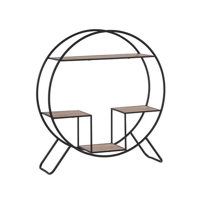 DKD Home Decor Estantería Loft, Abeto y Metal, Negro Gris Claro, 30 cm Largo x 90 cm Ancho x 100 cm Alto, 4 Estantes, Doble Cara