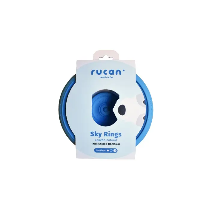 Rucan Sky Rings Azul Grande - Juguetes para Perros de Caucho Natural, Disco y Aros Grandes