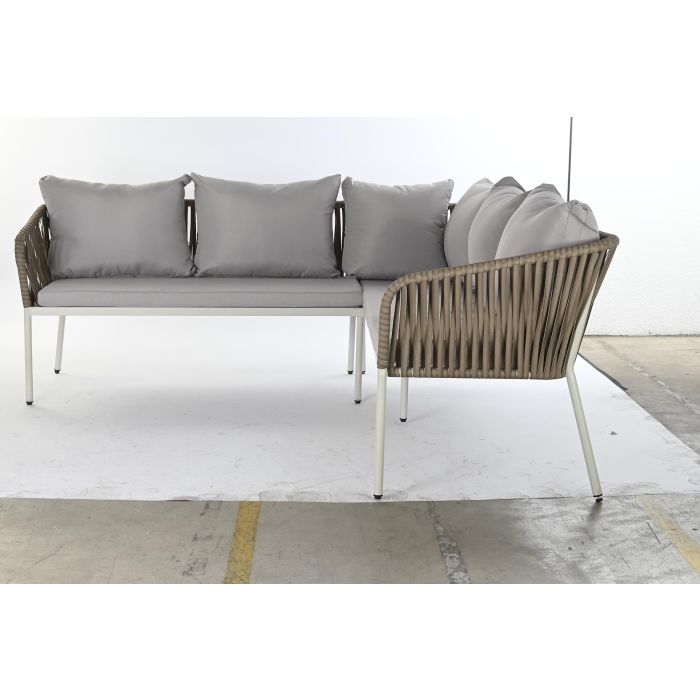DKD Home Decor Sofá de Terraza y Jardín de Ratán Sintético Blanco y Marrón Claro, Set 3 piezas, 190x70x190 cm Desmontable 6