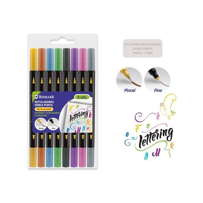 Bismark Rotuladores Lettering Doble Punta Fina-Pincel C-Surtidos Metalizados Estuche 8 Ud Bismark Rotuladores Lettering Doble Punta Fina-Pincel C-Surtidos Metalizados Estuche 8 Ud