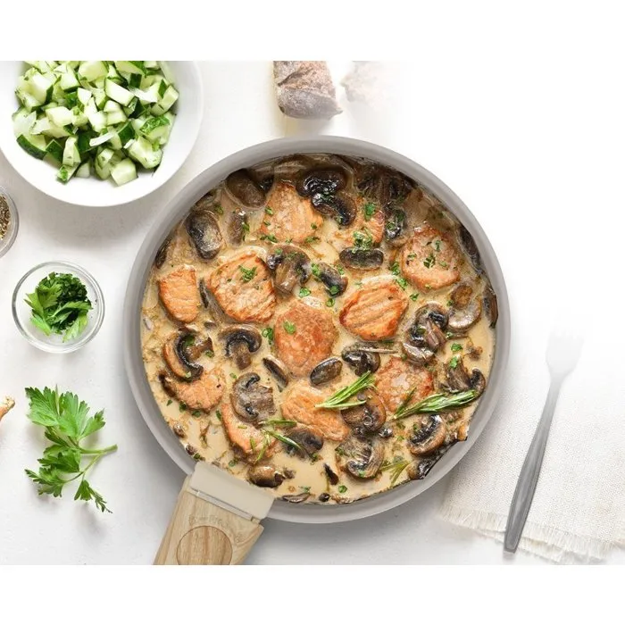 Arthur Martin AM4587 Juego de 3 sartenes de cerámica, Ø 20-24-28 cm, aptas para inducción, con mango extraíble, color topo 2