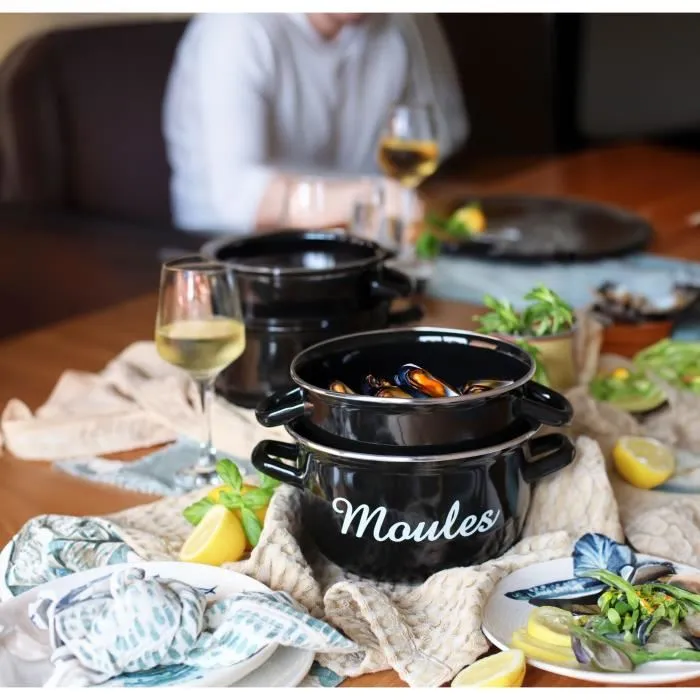 Menastyl Olla para Mejillones 3645564 Acero Esmaltado Negro 24 cm con Inscripción para Todo Tipo de Fuegos Incluida Inducción 5